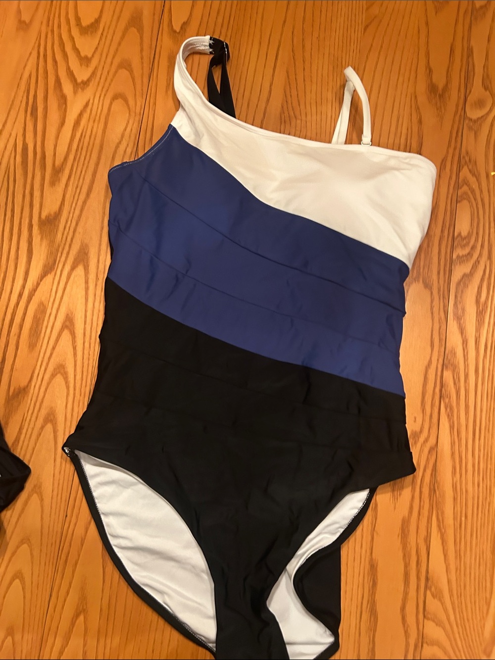 Colorblock One-Piece Swimsuit in White, Blue & Black